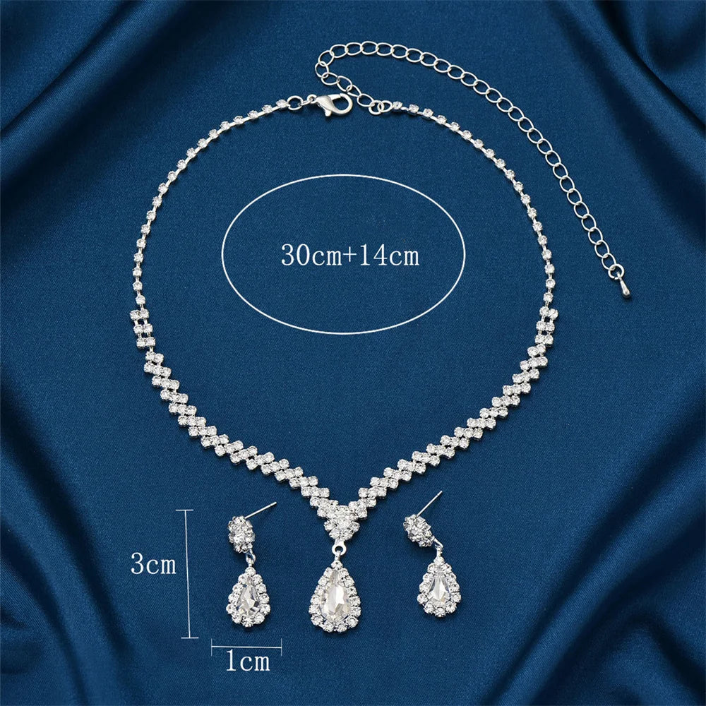 V-Shaped Earring Necklace Two Piece Set High-End Fashion Luxurious Necklace Inlaid Rhinestone Jewelry Sets for Women