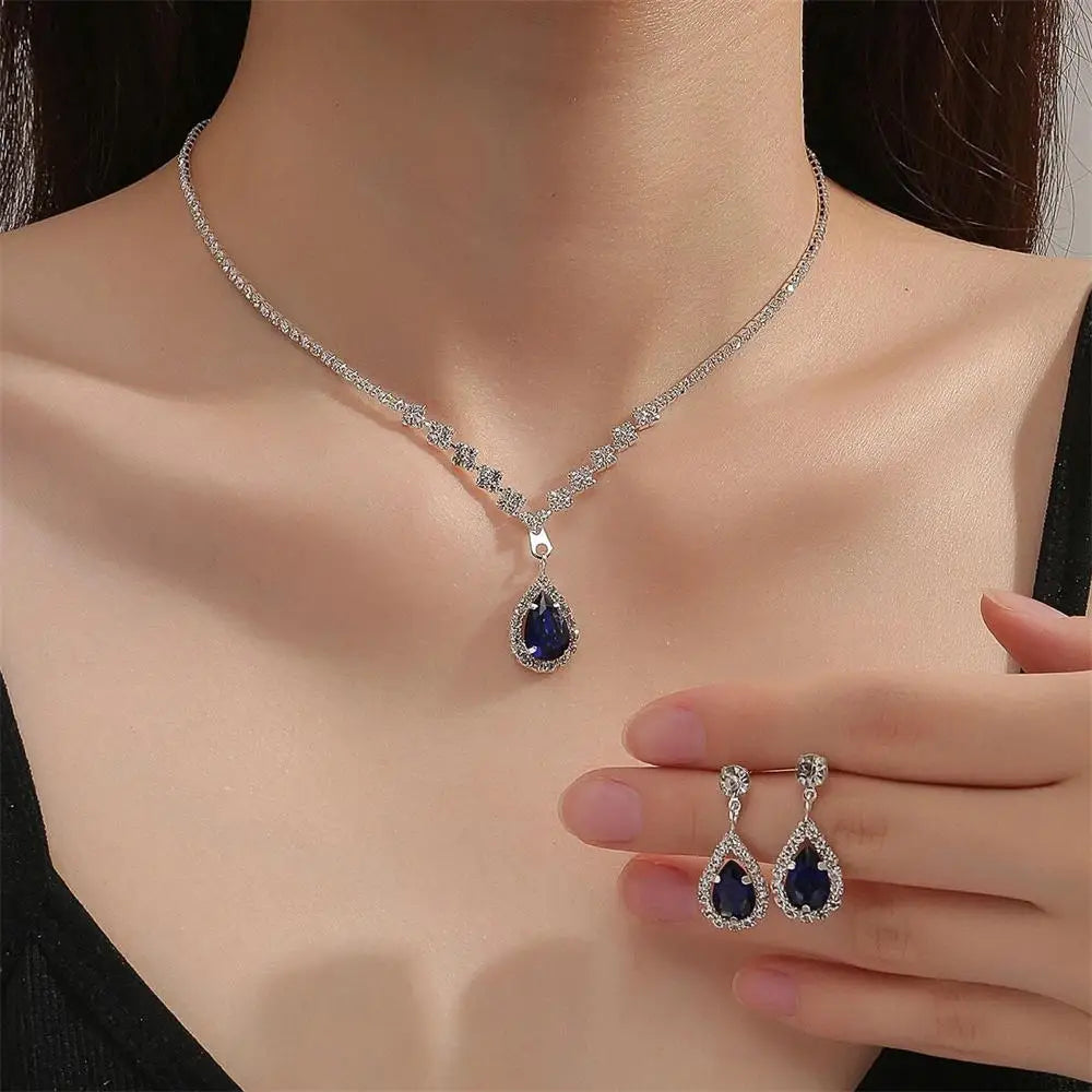V-Shaped Earring Necklace Two Piece Set High-End Fashion Luxurious Necklace Inlaid Rhinestone Jewelry Sets for Women
