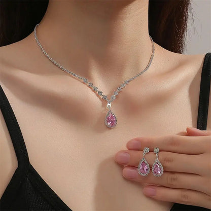 V-Shaped Earring Necklace Two Piece Set High-End Fashion Luxurious Necklace Inlaid Rhinestone Jewelry Sets for Women