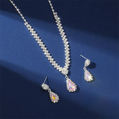 V-Shaped Earring Necklace Two Piece Set High-End Fashion Luxurious Necklace Inlaid Rhinestone Jewelry Sets for Women